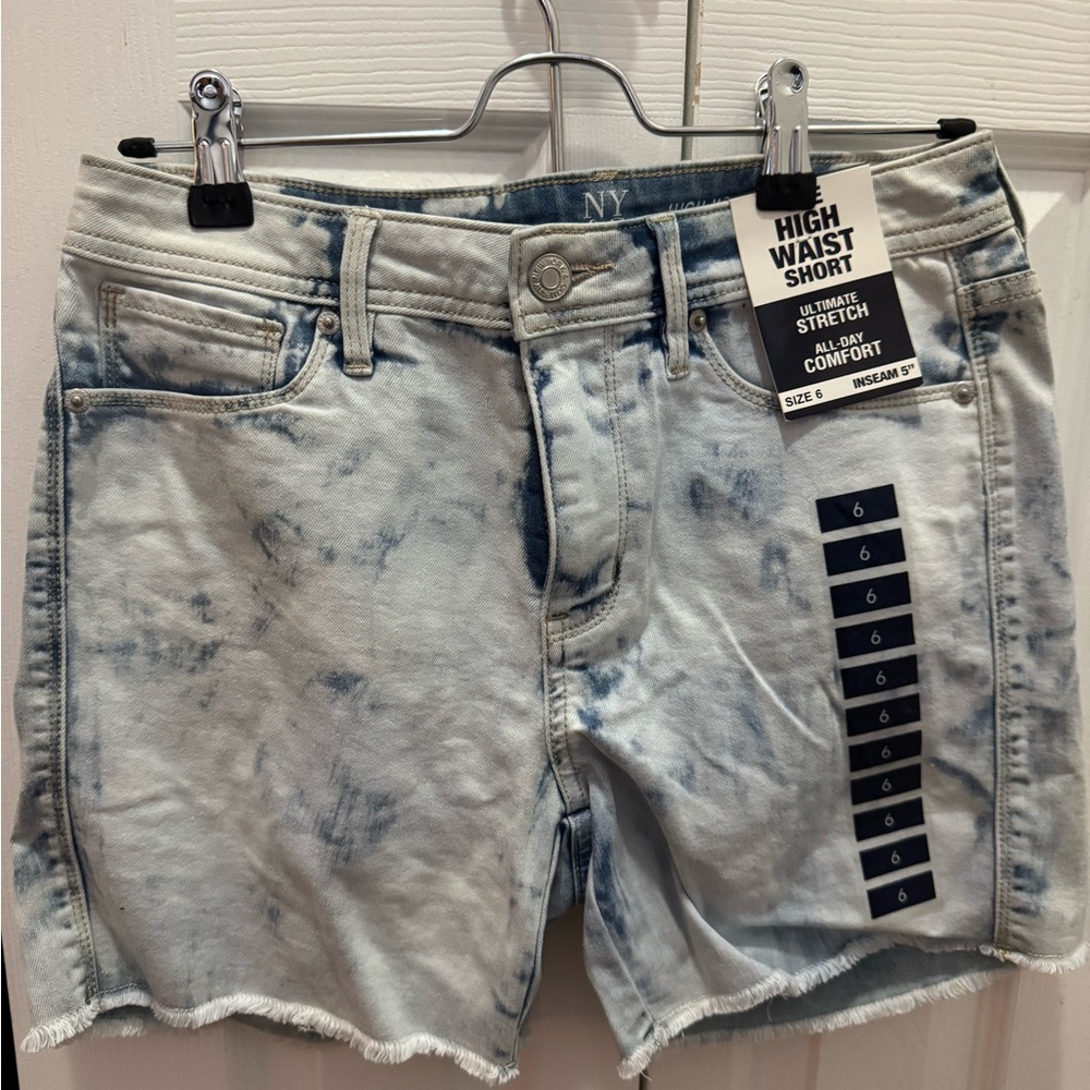 New York & Company Blue Tie-Dye High Waist Shorts